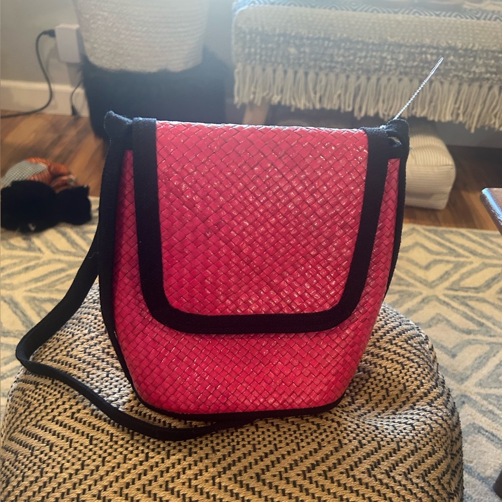 Rafael Sanchez Pink Weave and Black Accent Purse Handbag Crossbody